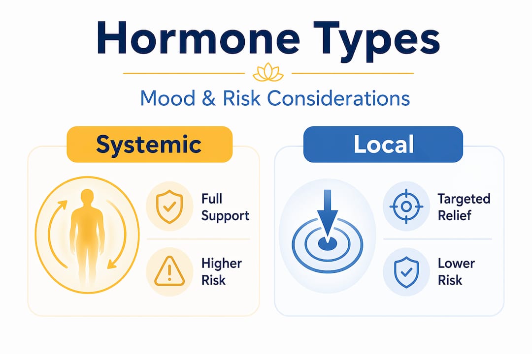 Infographic comparing systemic and local hormone types