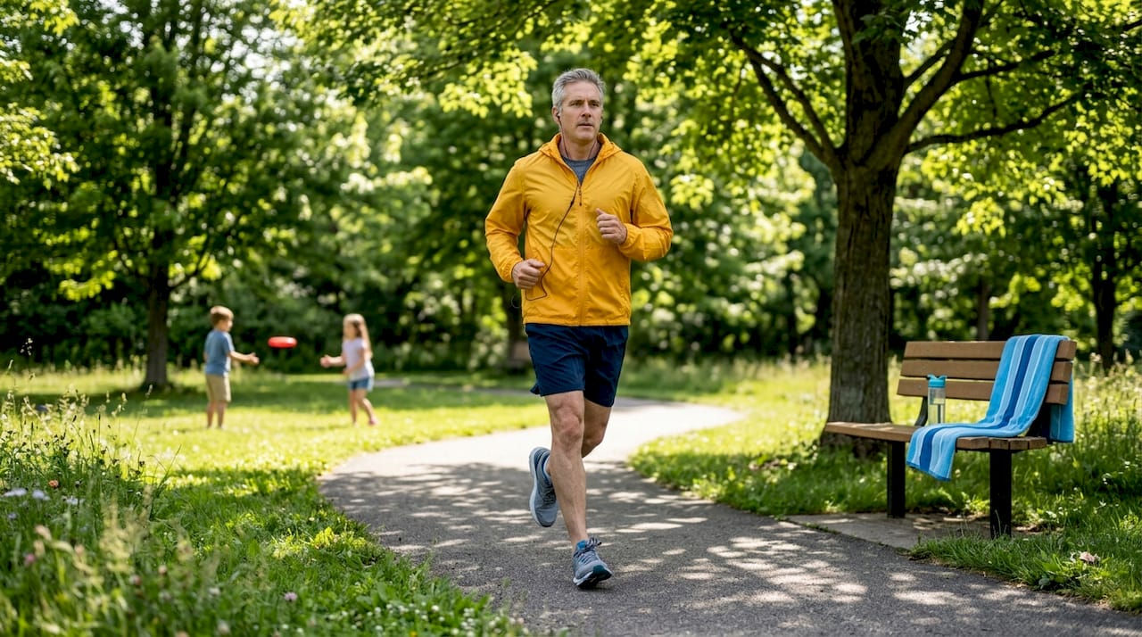 Man exercising with brisk walk in park