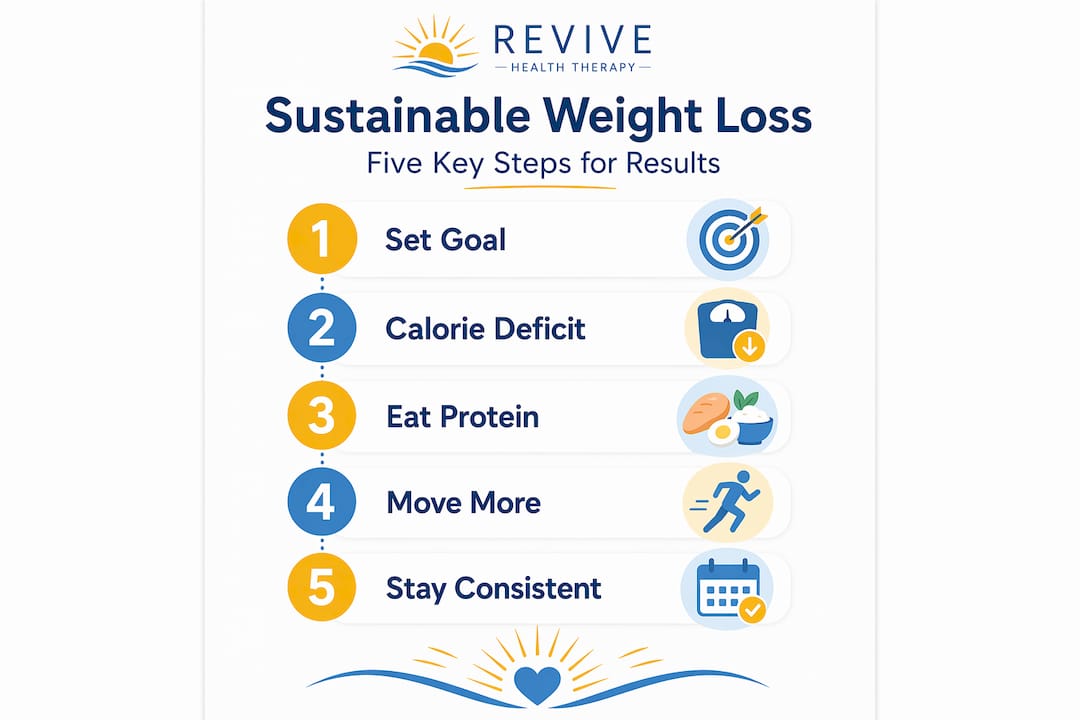 Infographic of five key sustainable weight loss steps