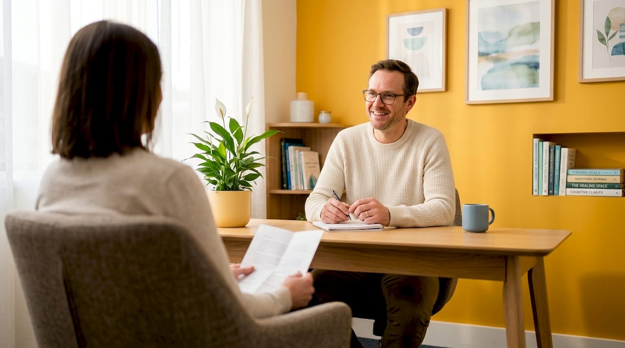 Therapist and client discussing holistic care