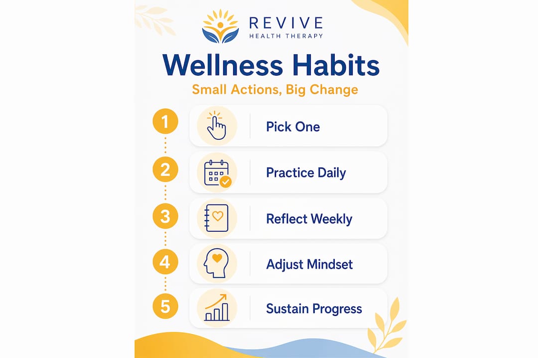 Infographic showing steps for building wellness habits