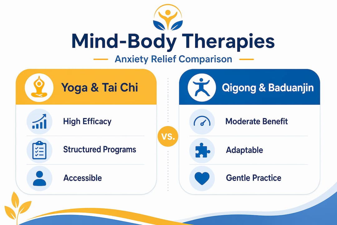 Infographic comparing mind-body therapies for anxiety