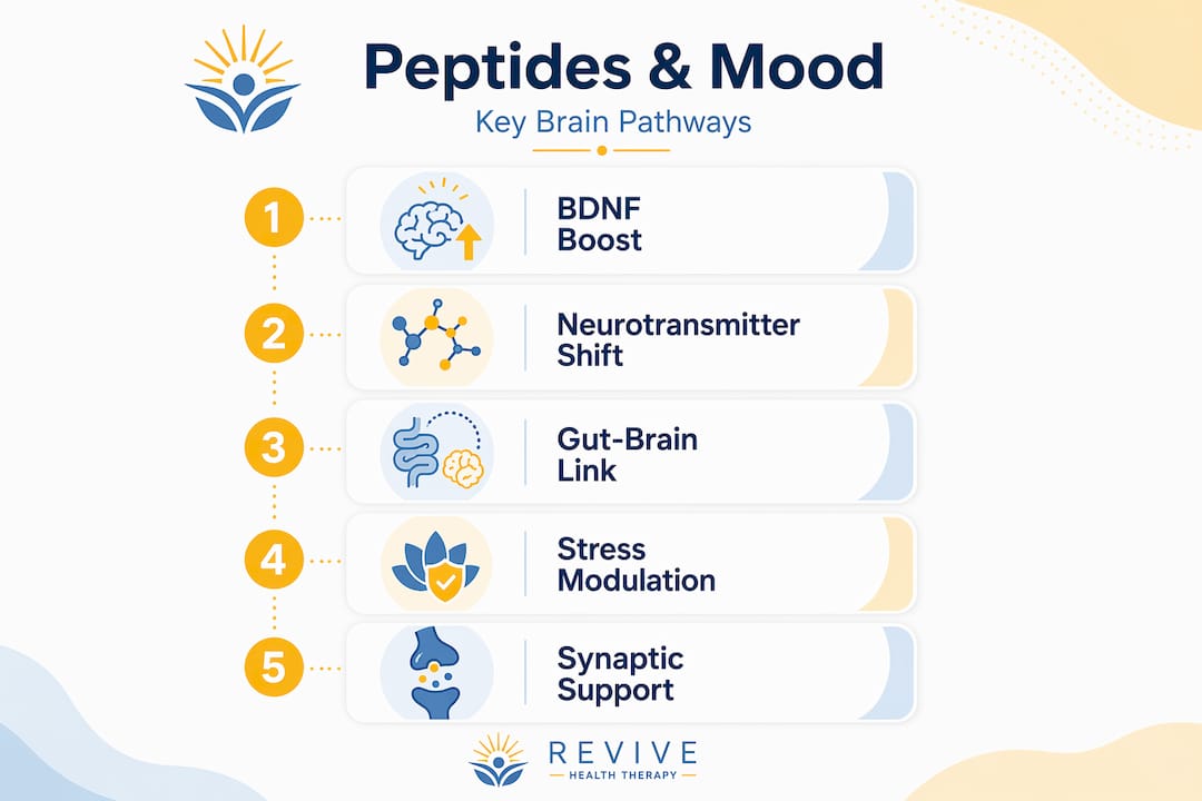 Infographic summarizing how peptides affect mood