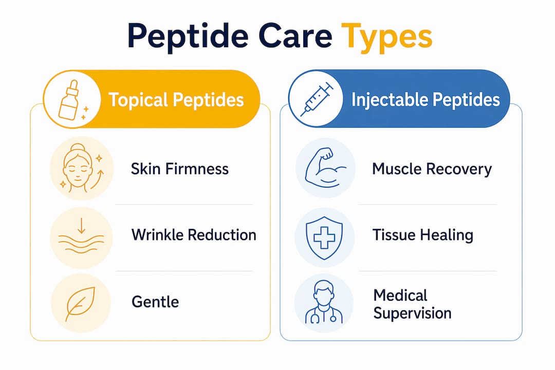 Infographic comparing topical and injectable peptide care