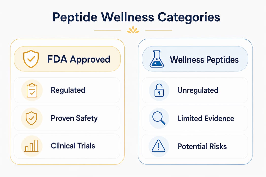 Infographic comparing FDA-approved and wellness peptides