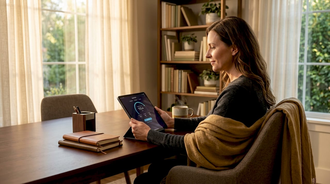 Smartphone showing internet speed test in home office