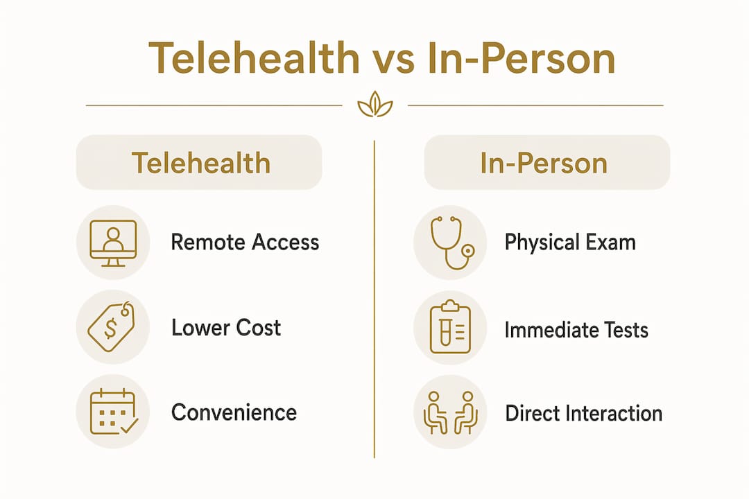 Infographic comparing telehealth and in-person care