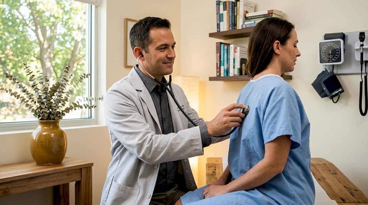 Doctor examining patient in medical office