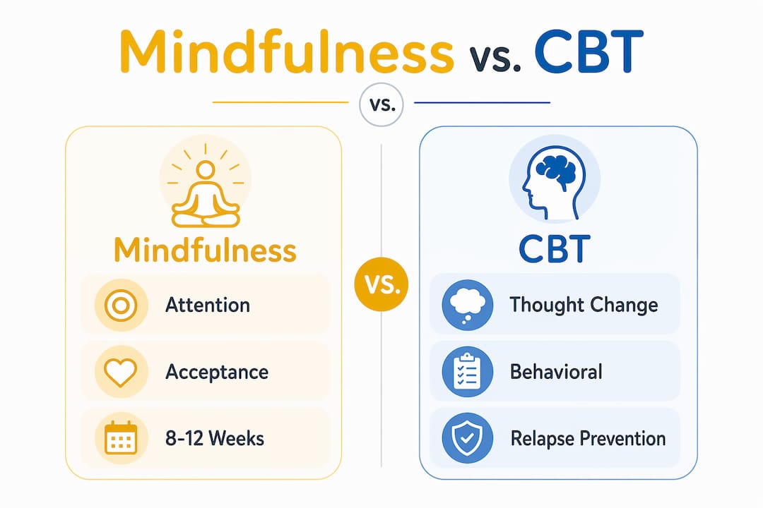 Infographic comparing mindfulness and CBT benefits