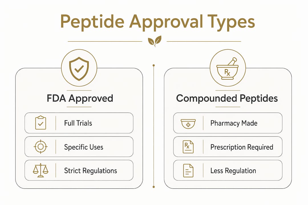 Infographic comparing FDA approved and compounded peptides