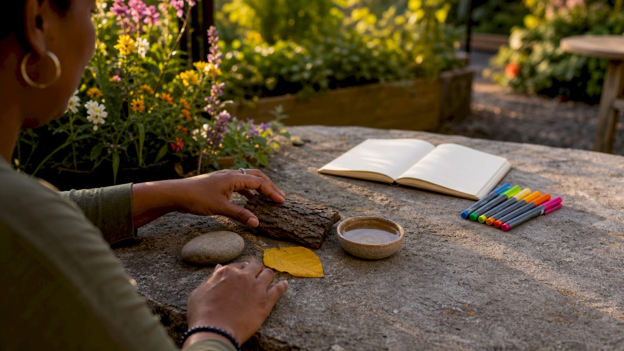 Hands touching objects practicing sensory grounding