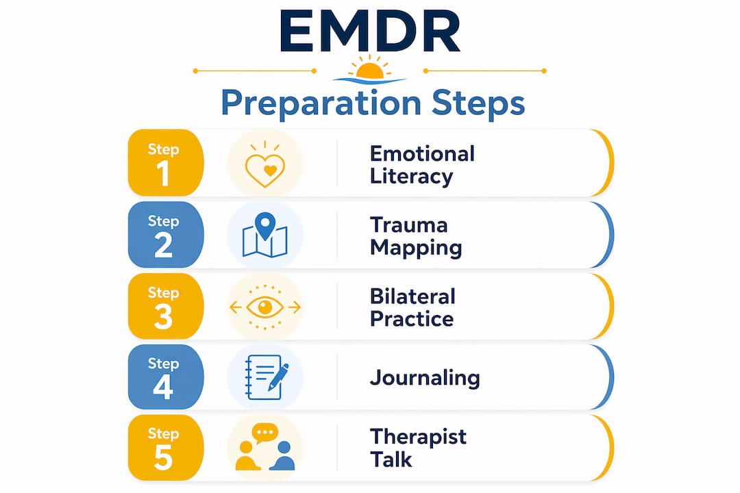 Infographic illustrating EMDR preparatory steps