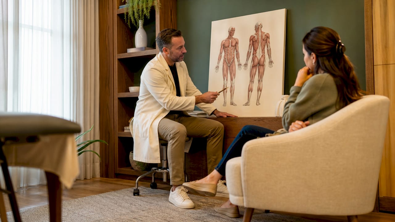 Clinician discussing peptide therapy with patient
