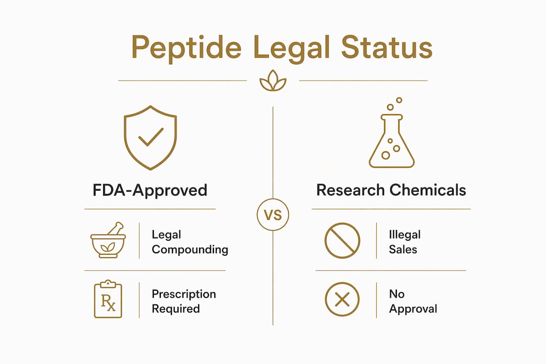 Infographic comparing legal vs illegal peptide status