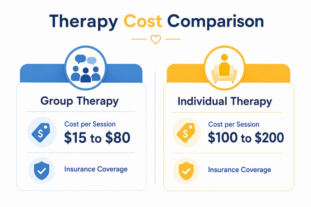Infographic comparing group and individual therapy costs