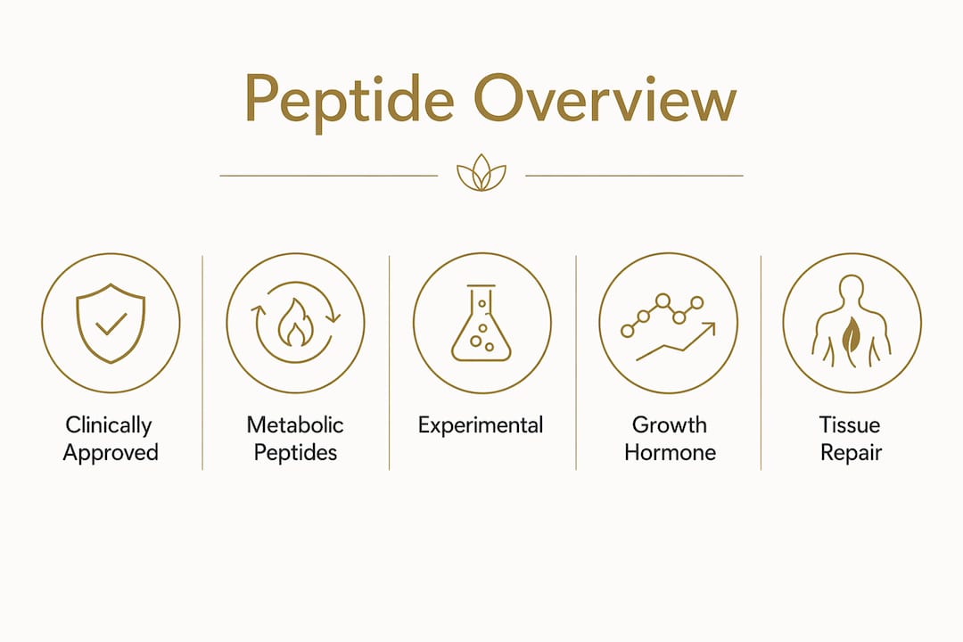 Infographic outlining peptide categories and evidence