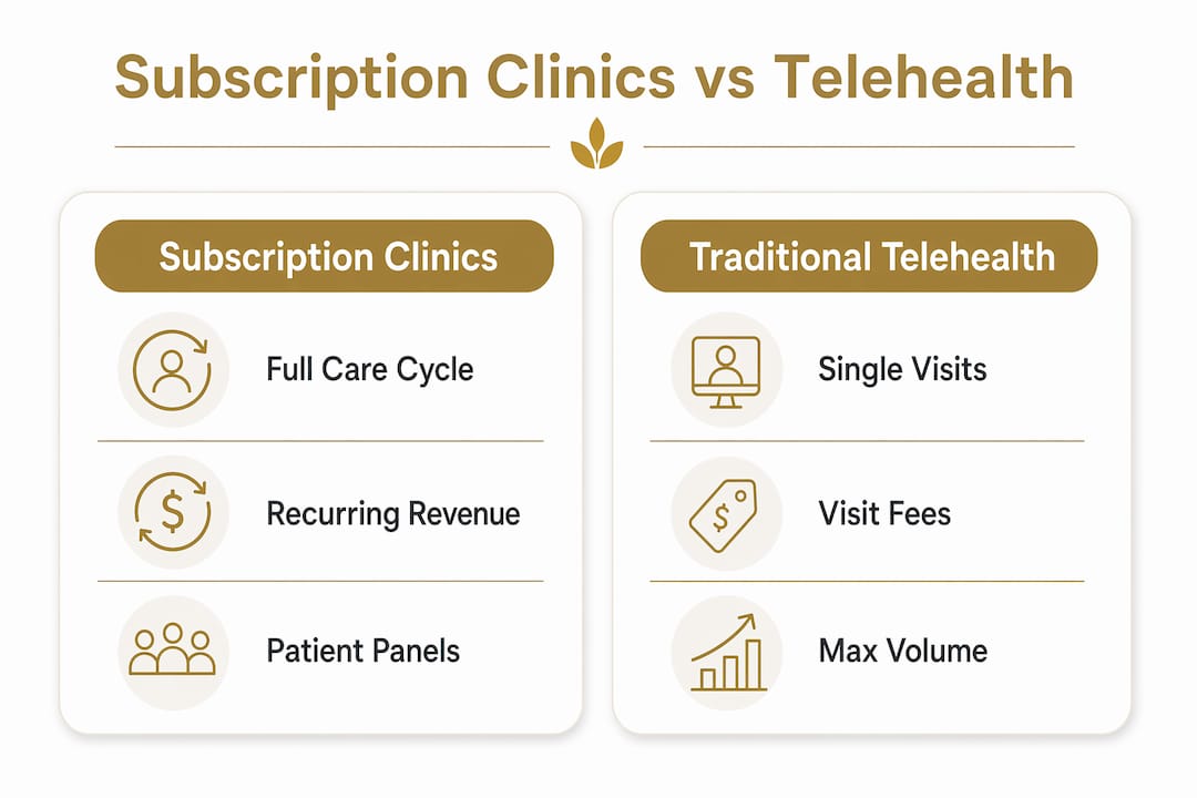 Infographic comparing subscription clinics and telehealth models