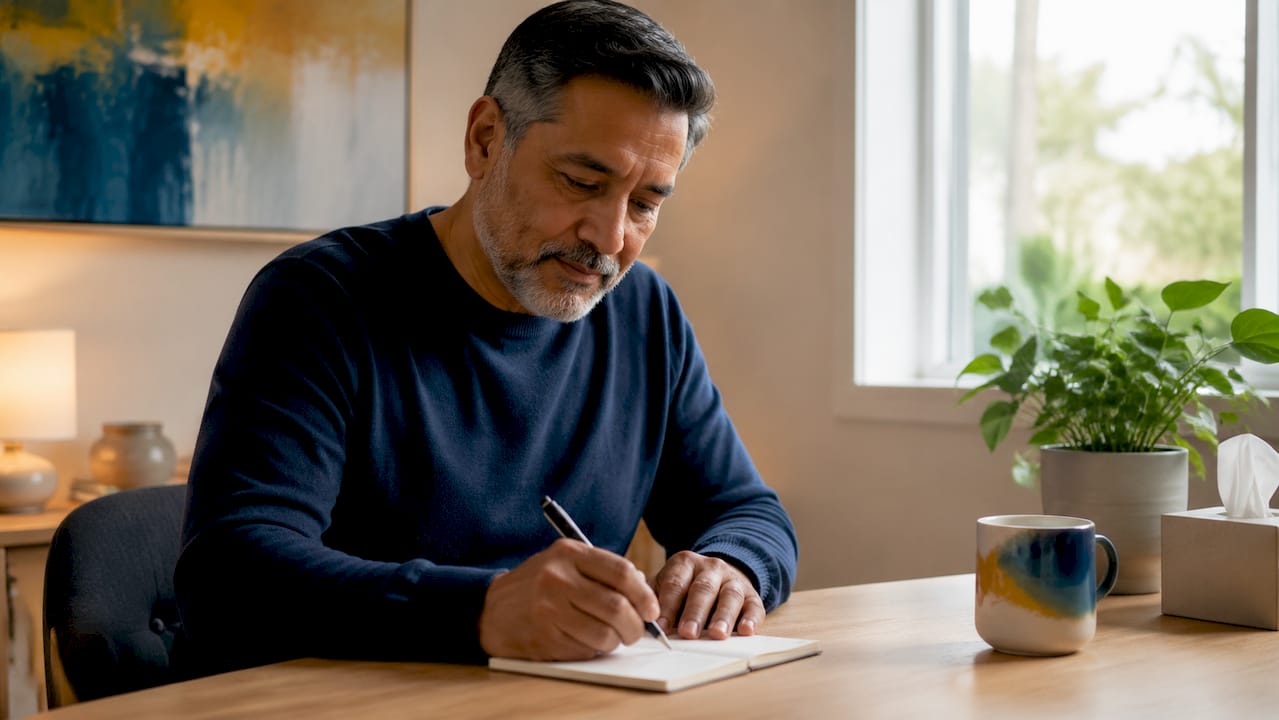 Therapist writing confidential session notes