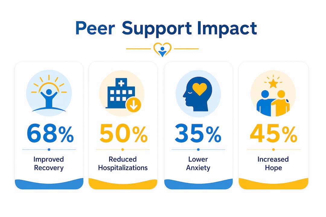 Infographic showing peer support therapy effectiveness statistics