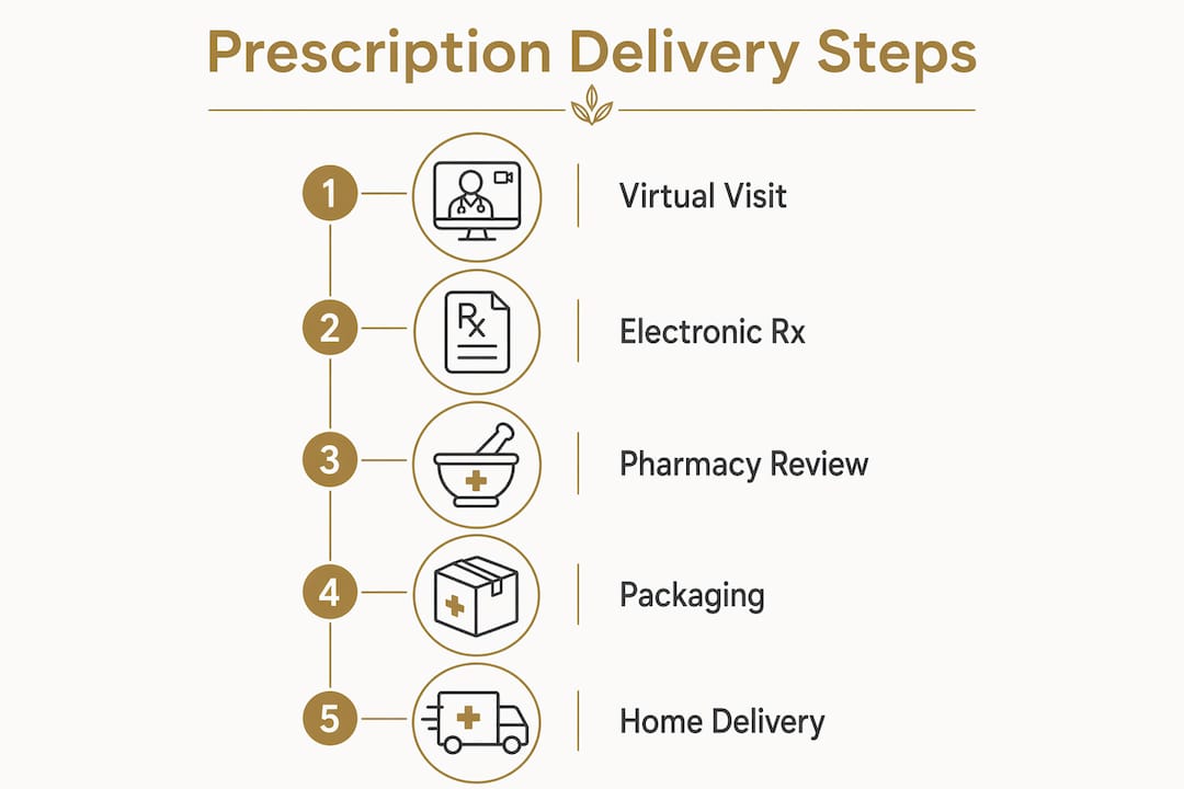 Infographic showing telehealth prescription delivery steps.