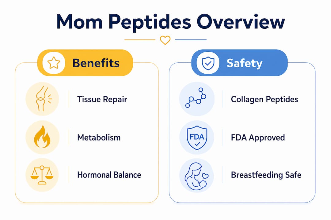 Infographic comparing benefits and safety of mom peptides