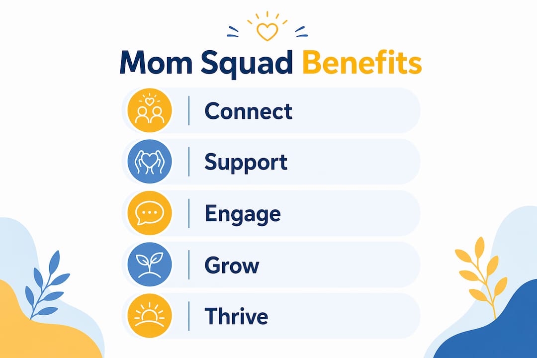 Infographic showing mom squad benefits and stages
