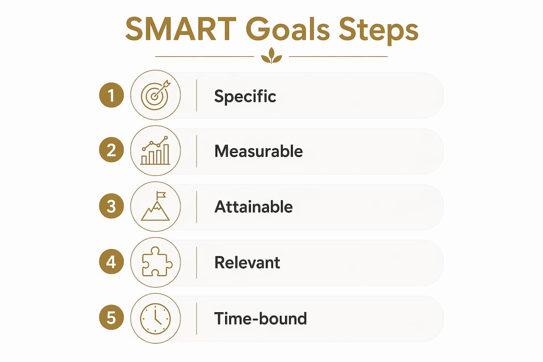 Infographic illustrating steps to create SMART health goals in telehealth