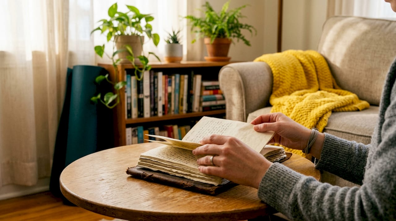 Hands holding journal symbolizing emotional healing