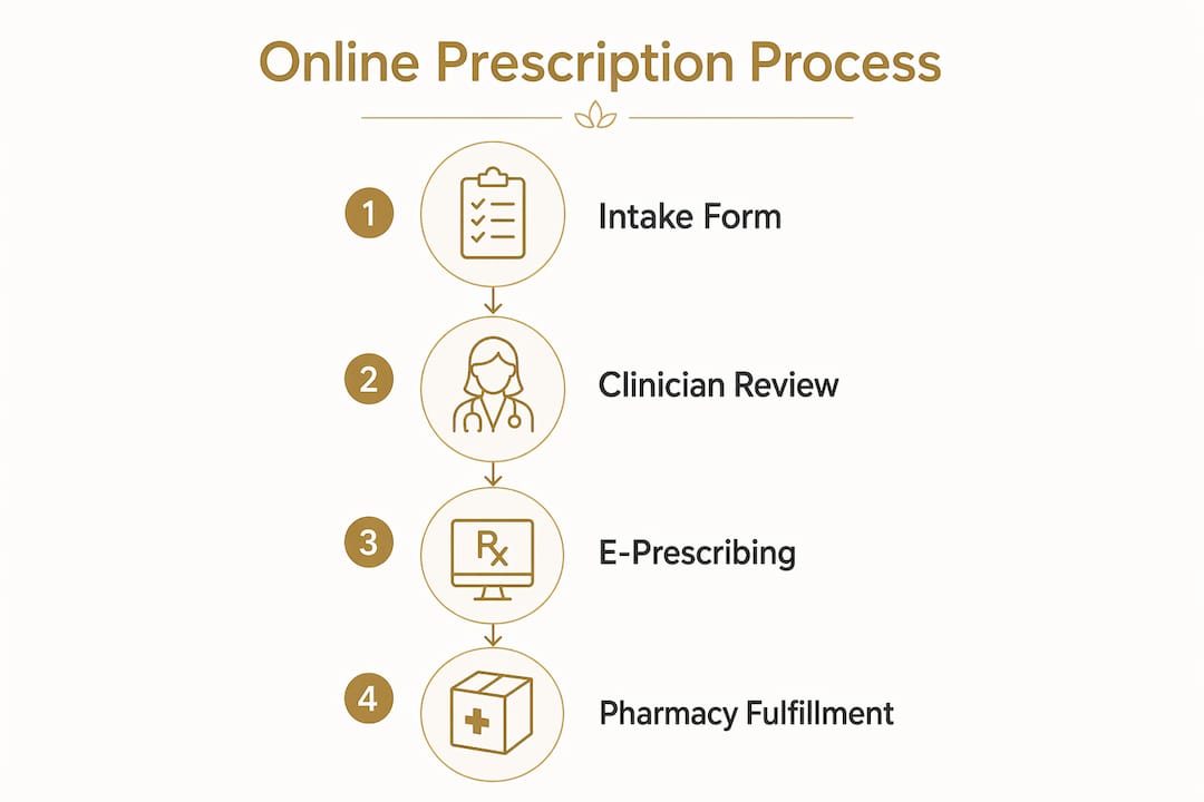 Infographic showing online prescription process steps