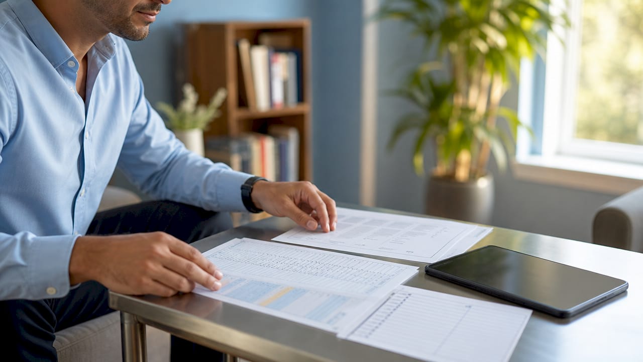 Clinician’s hands with mental health assessment tools