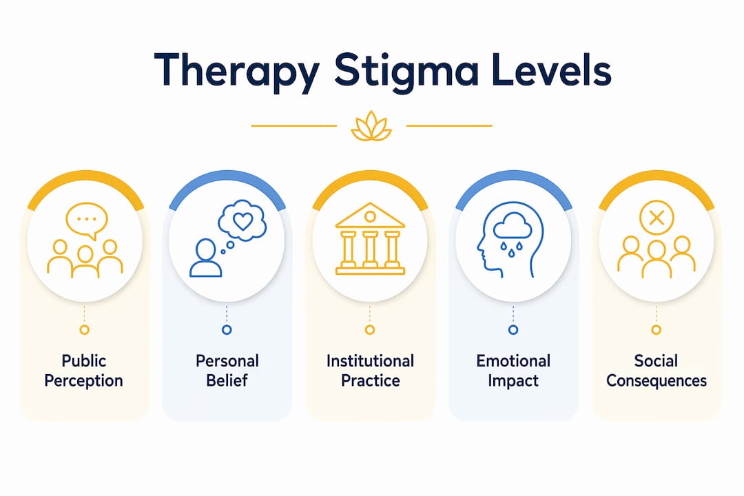 Infographic illustrating hierarchy of therapy stigma levels