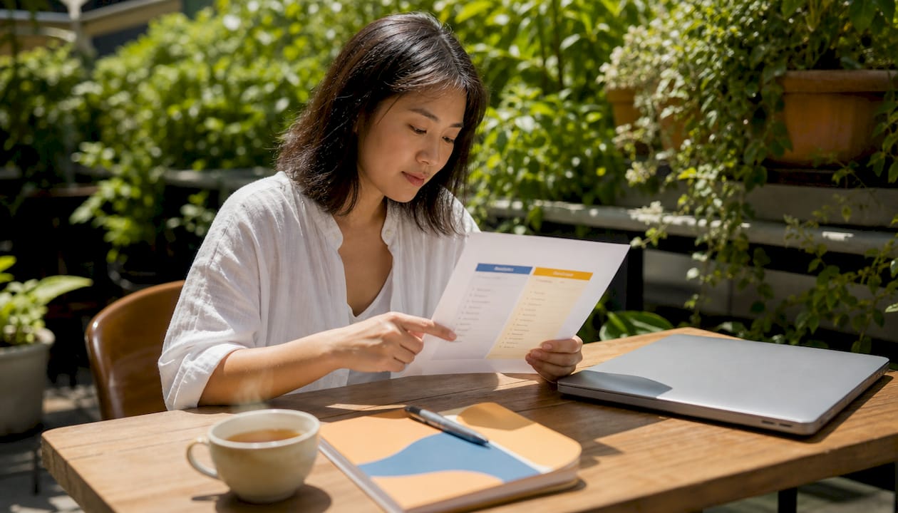 Client reviewing therapy versus coaching notes