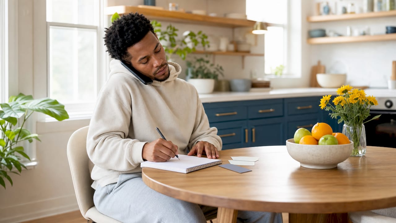 Man on phone verifying therapist insurance network