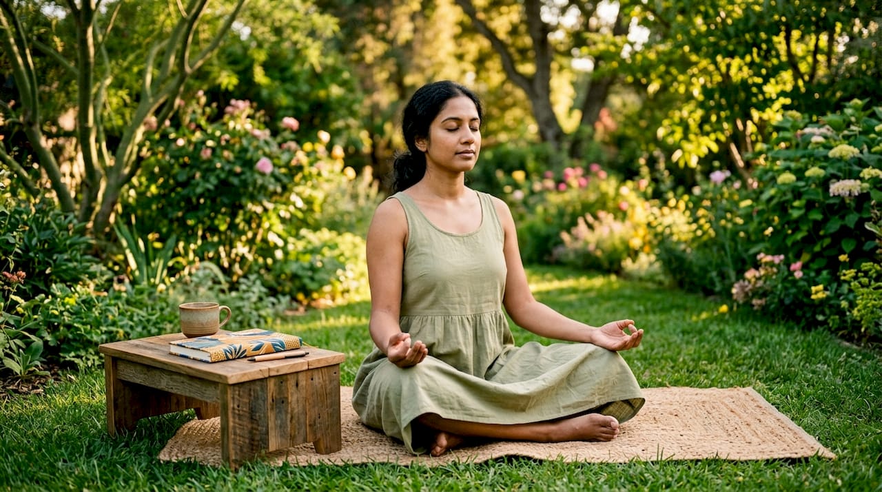 Woman practicing mindfulness meditation at home