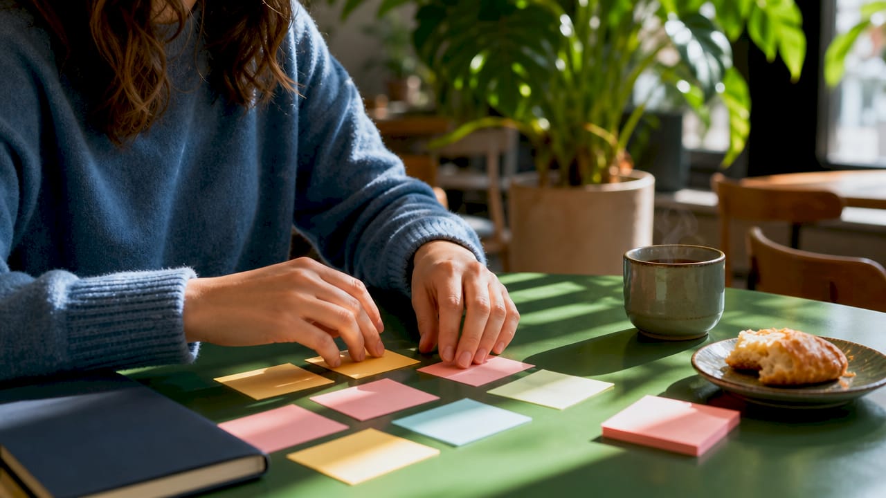 Preparing notes for therapy session at desk