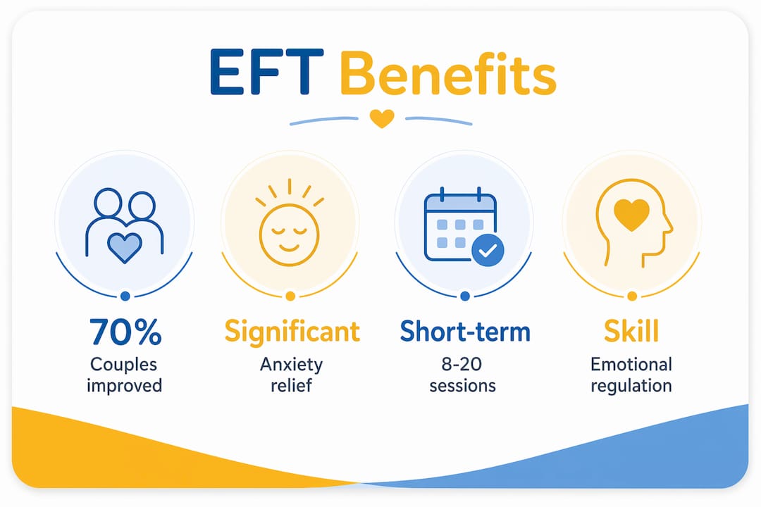 Infographic showing key benefits and statistics for emotion-focused therapy