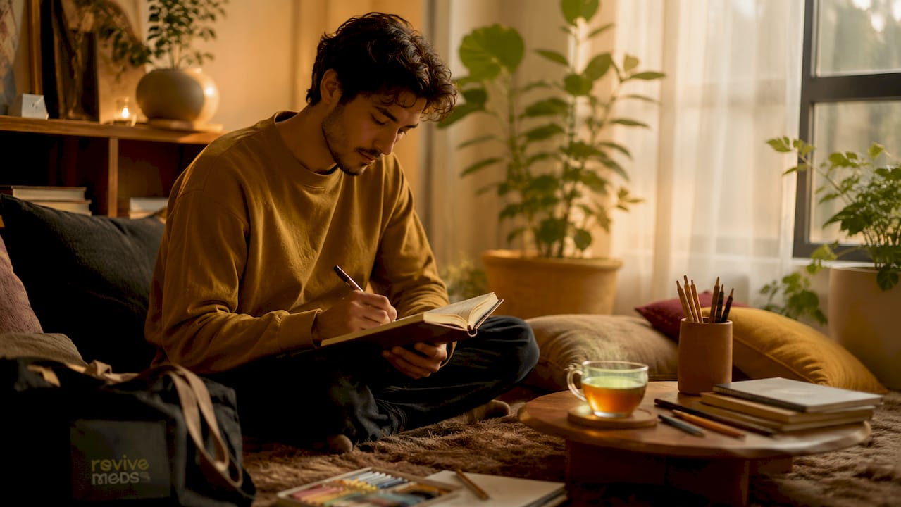 Hands writing appetite notes in notebook