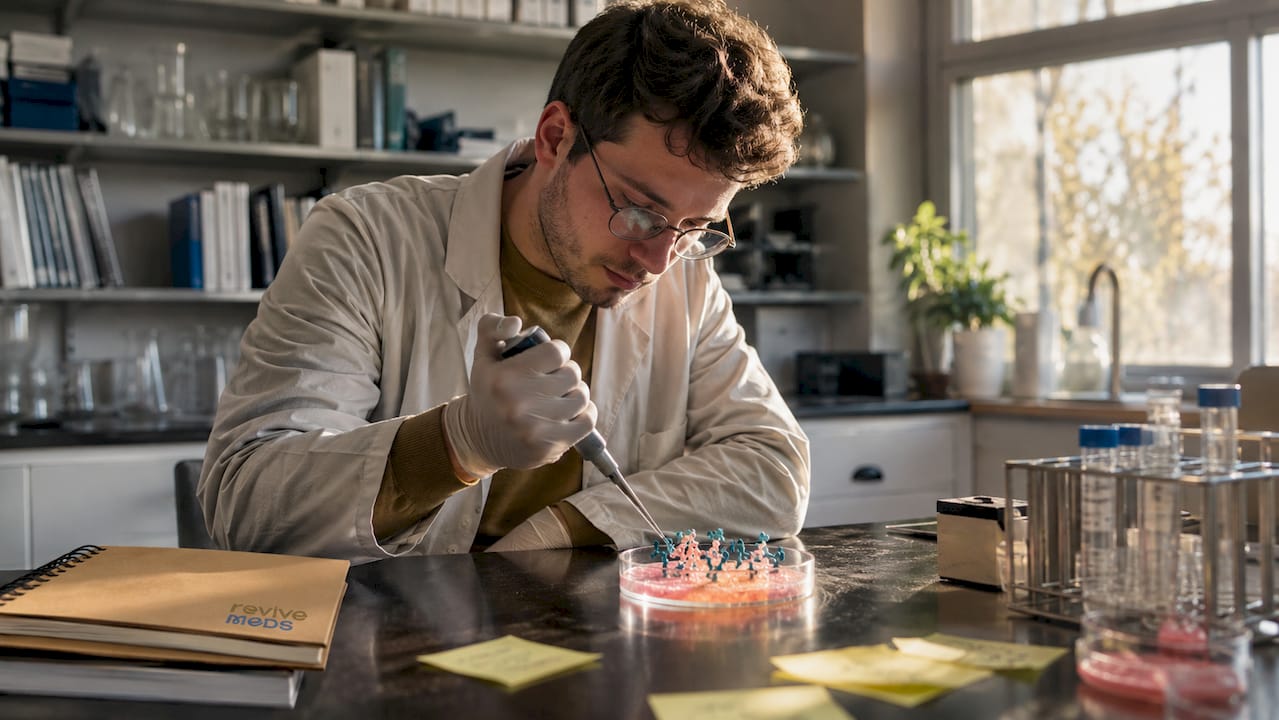 Hands performing peptide cell receptor lab experiment