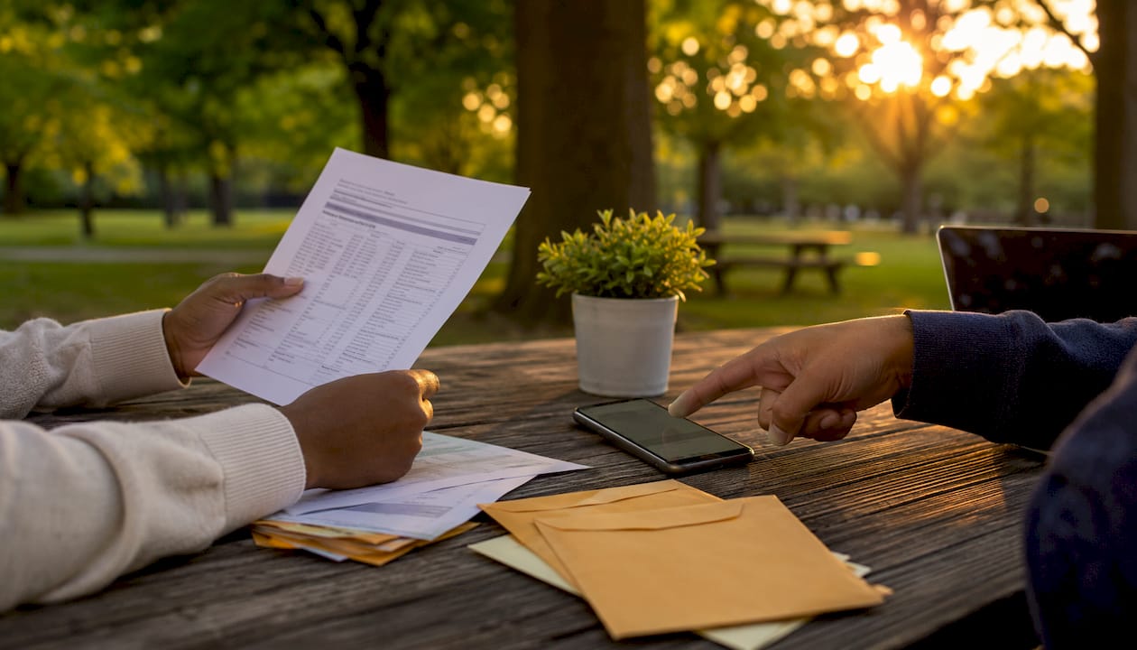 Hands organizing mental health financial aid paperwork