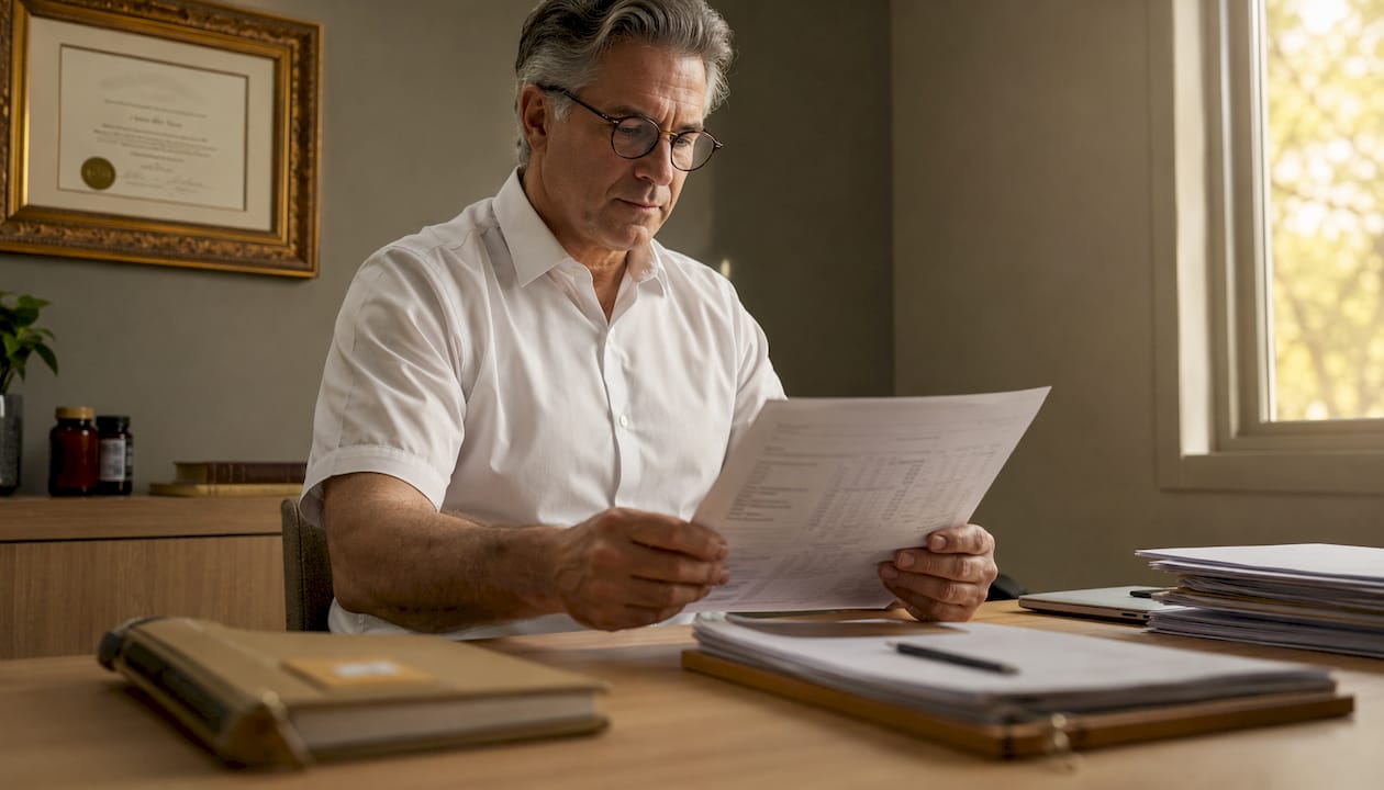 Clinician reviewing medication purity test report