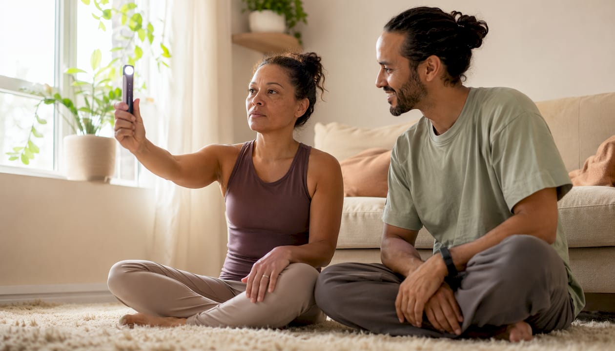 Couple practicing EMDR eye movement exercise