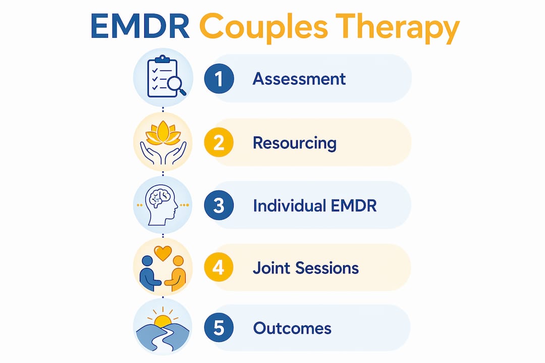 Infographic showing EMDR therapy stages for couples