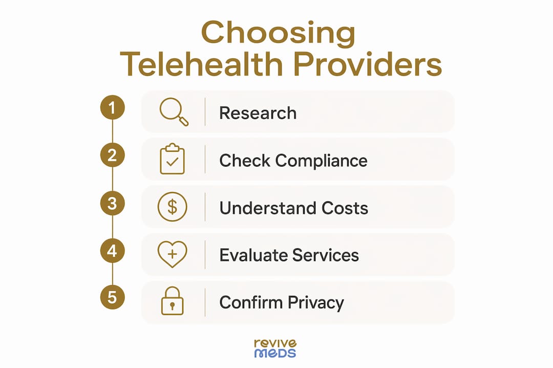 Infographic showing steps for choosing telehealth hormone therapy provider