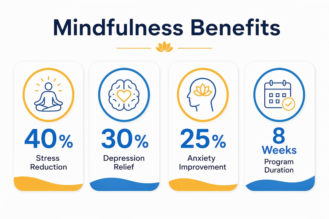 Infographic showing mindfulness benefits statistics