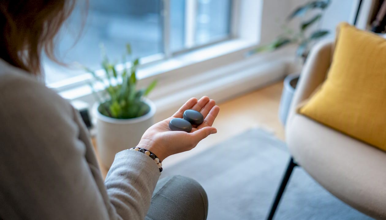 Therapist holding tactile stones for EMDR
