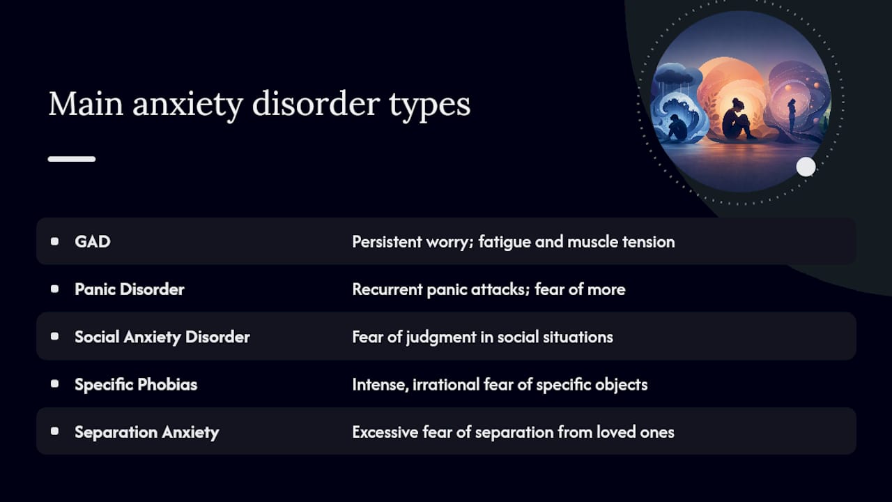 Diagram of main anxiety disorder types