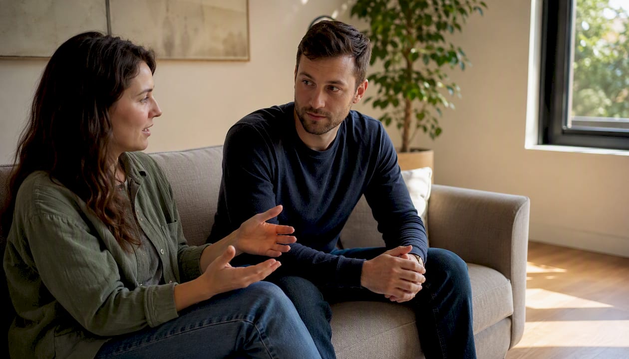 Couple practicing mindful listening exercise