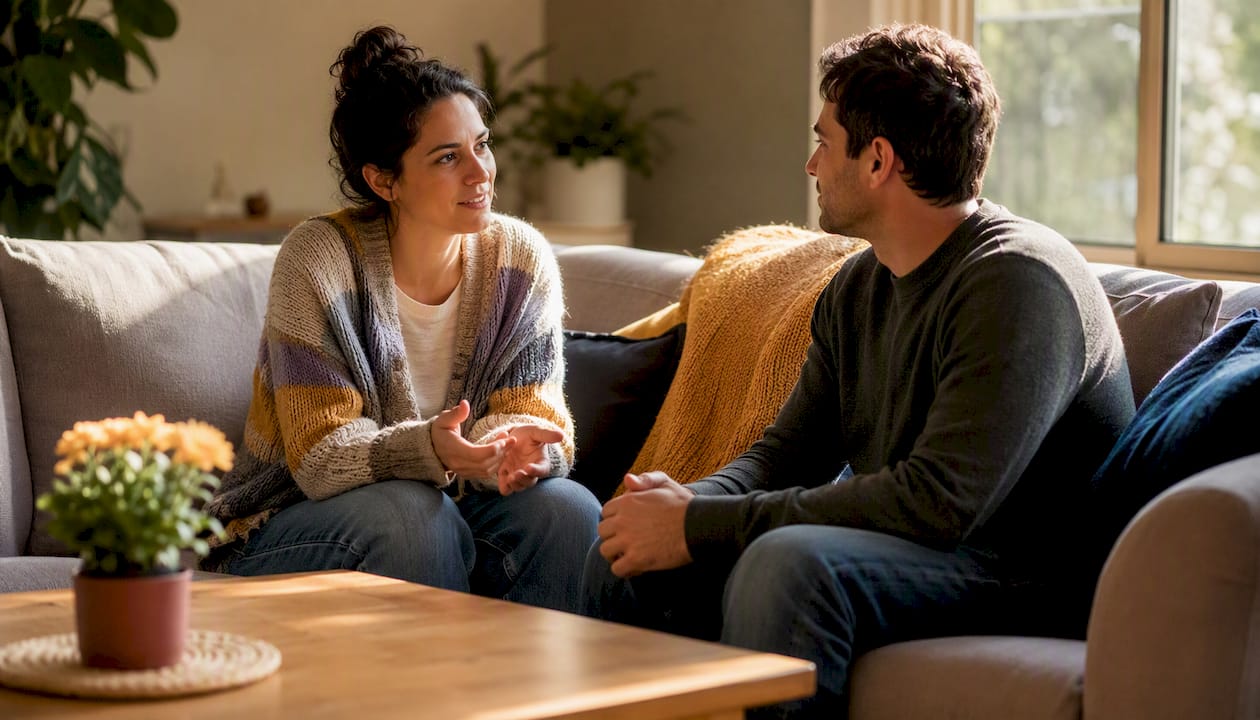 Couple doing shared check-in conversation