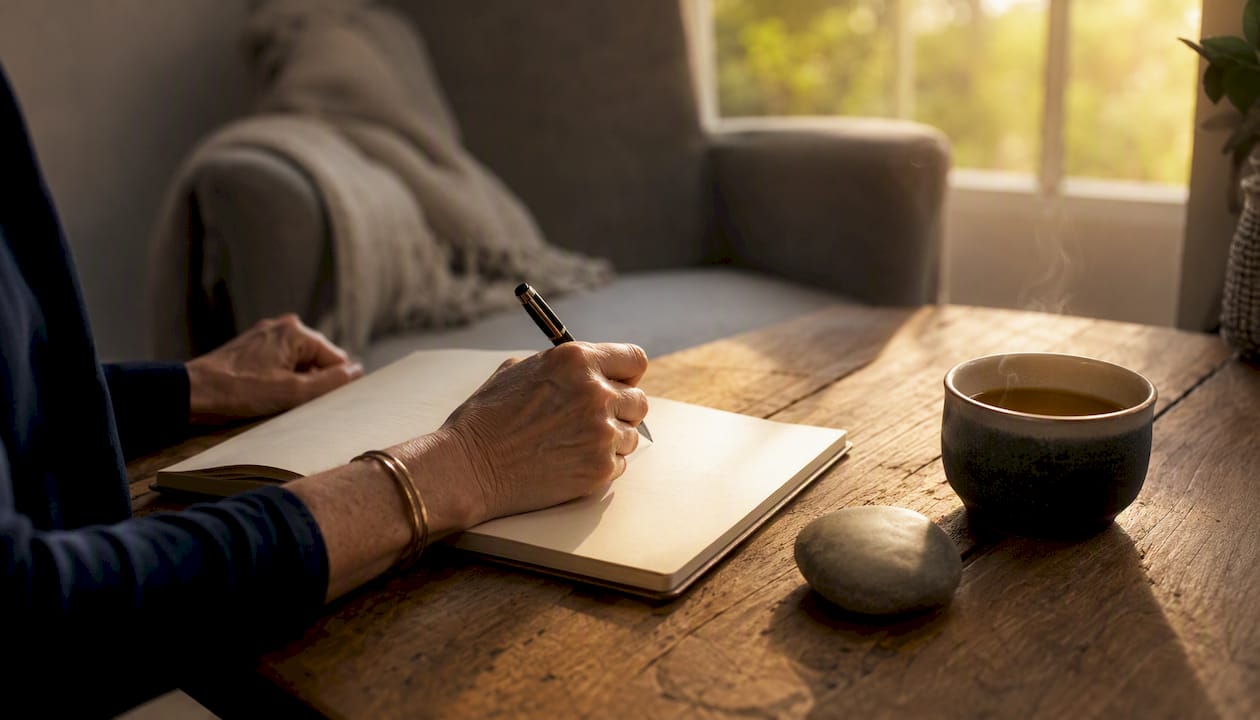 Therapist writing reflective session notes