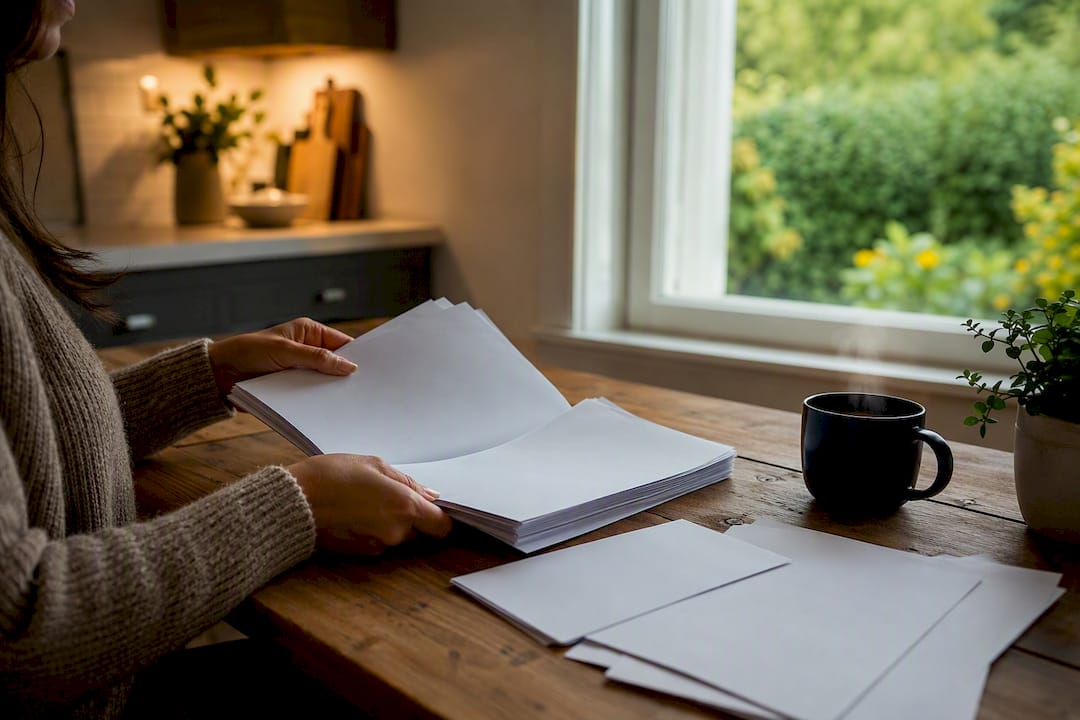 Hands sorting therapy superbills and claim papers